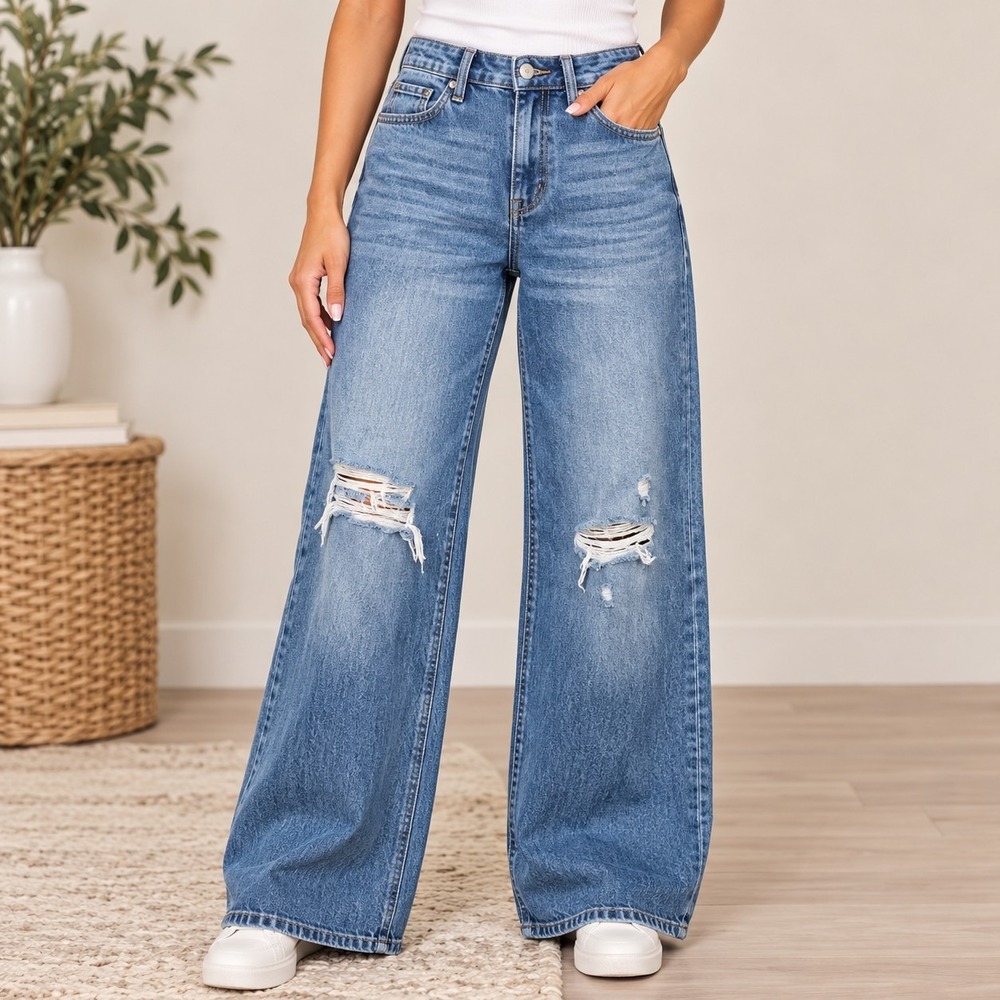 SO High-Rise Baggy Wide-Leg Jeans Junior's 3/26 Small Grunge Alt Indie Sleaze